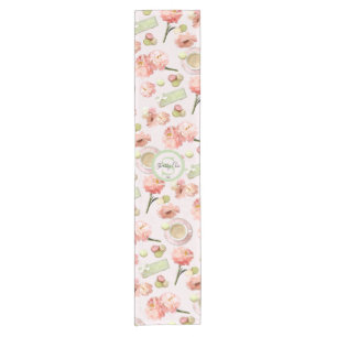 Trendy Shabby Chic-Pfingstrosen und Macarons Set Kurzer Tischläufer