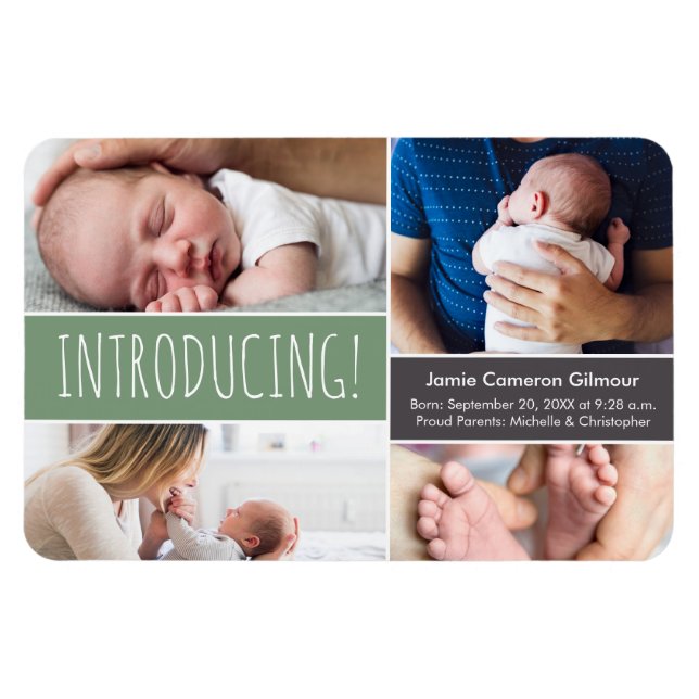 Trendy Shale Green stellt Baby-Fotos vor Magnet (Horizontal)