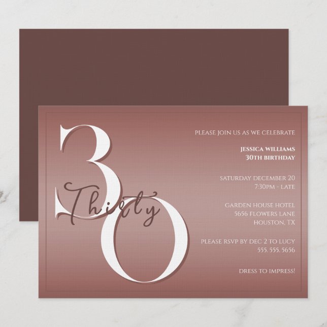 Trendy Shiny Modern 30th Birthday Invitation Einladung (Vorne/Hinten)