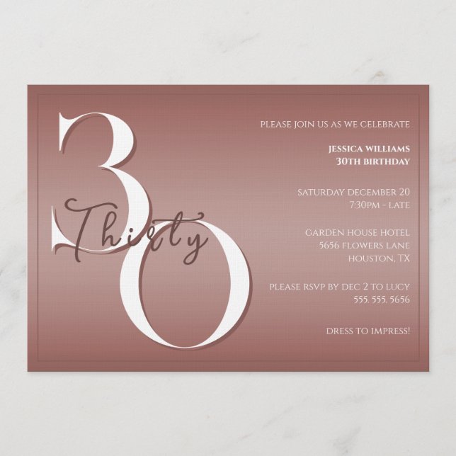 Trendy Shiny Modern 30th Birthday Invitation Einladung (Vorderseite)