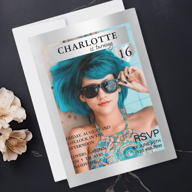 Trendy Silber Magazine Cover-Photo Inspirierte  Einladung (Trendy Silber Magazine Cover-Photo Inspired Invitation)