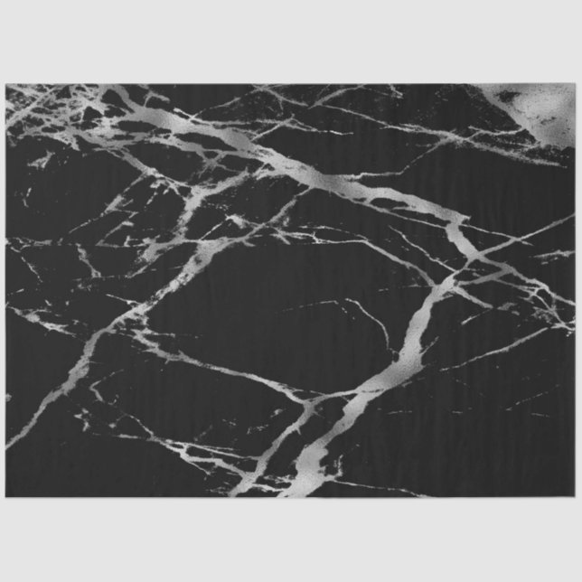 Trendy Silver Black Marble Modern Seidenpapier (Vorderseite)