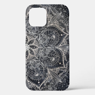 Trendy Silver Floral Mandala Blue Marmor Design Case-Mate iPhone Hülle