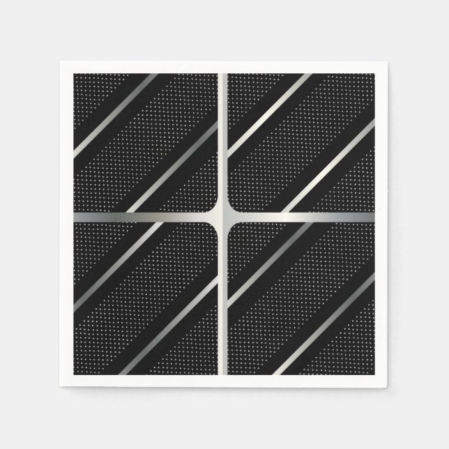 Trendy Silver Geometric Pattern Schwarz Stilvolle  Serviette (Vorderseite)