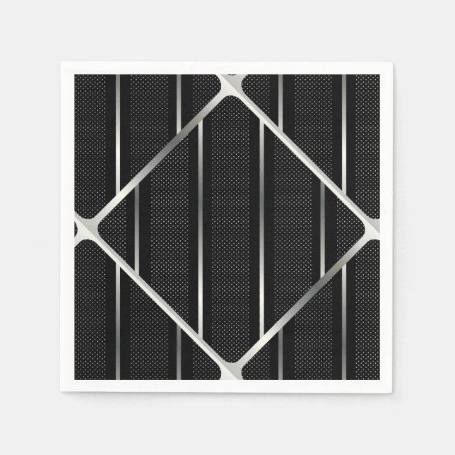 Trendy Silver Geometric Pattern Schwarz Stilvolle  Serviette (Vorderseite)