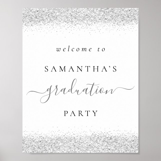 Trendy Silver Glitter Welcome Graduation Party Poster (Vorne)