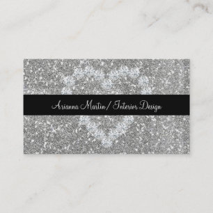 Trendy Silver Glitzer Funkelnd Diamond Heart Visitenkarte