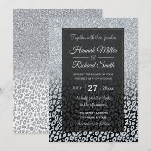 Trendy Silver Glitzer & Leopard Ombre Black Print Einladung