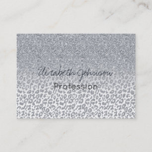 Trendy Silver Glitzer & Leopard Print Ombre Design Visitenkarte