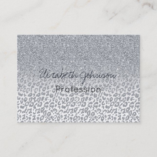 Trendy Silver Glitzer & Leopard Print Ombre Design Visitenkarte (Vorderseite)