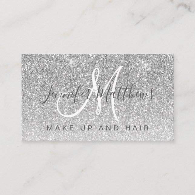 Trendy Silver Glitzer Makeup Artist Hair Salon Visitenkarte (Vorderseite)