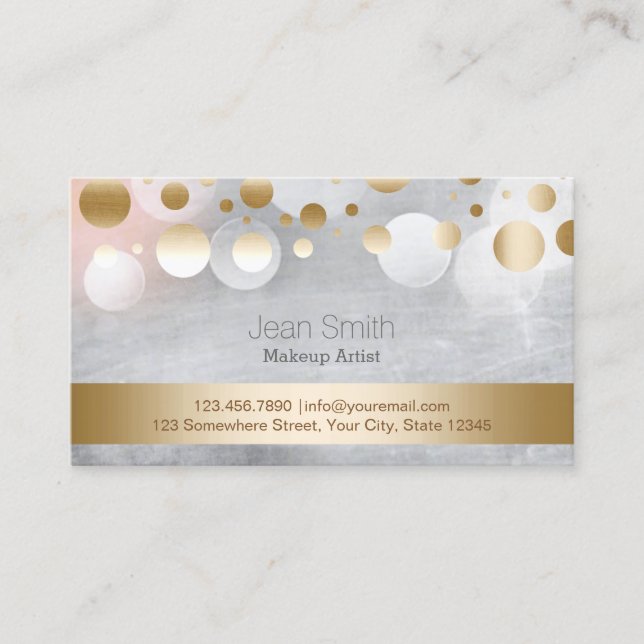 Trendy Silver & Gold Confetti Dots Makeup Artist Visitenkarte (Vorderseite)