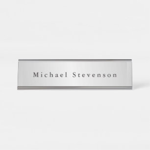 Trendy Silver Gray Modernes Beruflich Schreibtischnamensplakette