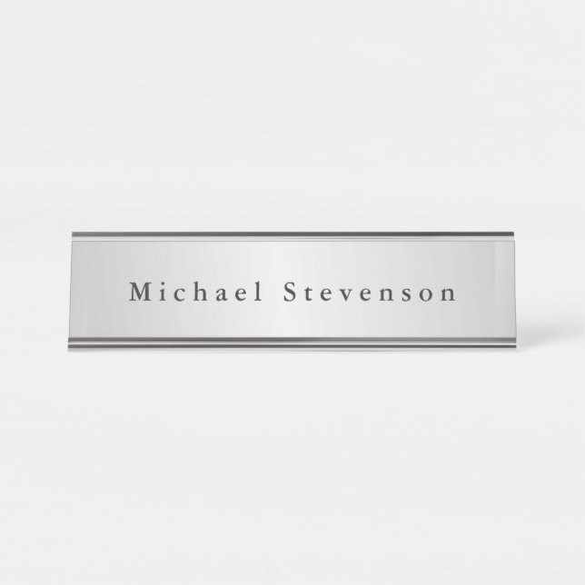 Trendy Silver Gray Modernes Beruflich Schreibtischnamensplakette (Vorderseite )