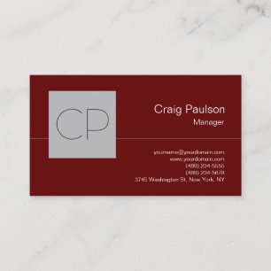 Trendy Silver Gray Red Chic Monogram Business Card Visitenkarte