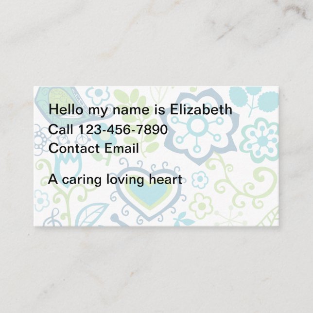 Trendy Simple Babysitting Business Cards Visitenkarte (Vorderseite)