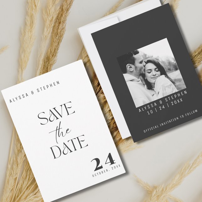 Trendy Simple Black and White Foto Save The Date (Trendy Simple Black and White Photo Save The Date)