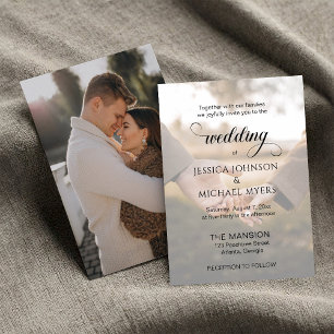 Trendy Simple Calligraphy Overlay Foto Wedding Einladung