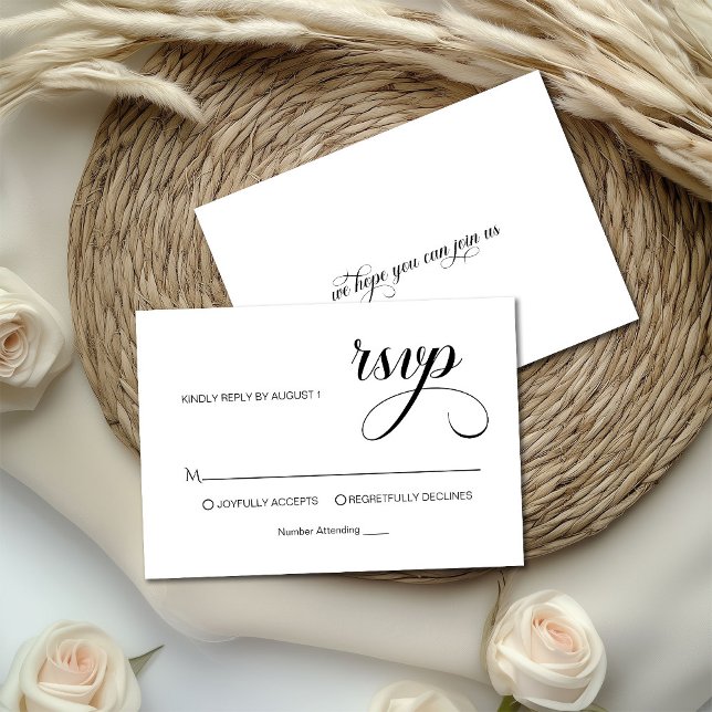 Trendy Simple Calligraphy Overlay Foto Wedding RSVP Karte (Von Creator hochgeladen)