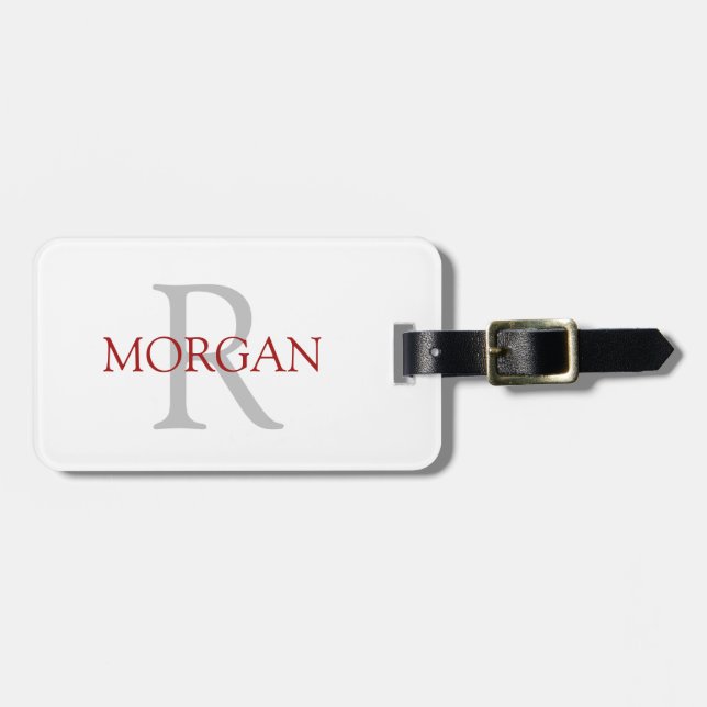 Trendy Simple DIY Monogram und Name, Gray & Maroon Gepäckanhänger (Vorderseite horizontal)