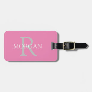 Trendy Simple DIY Monogram und Name Pink & Grau Gepäckanhänger