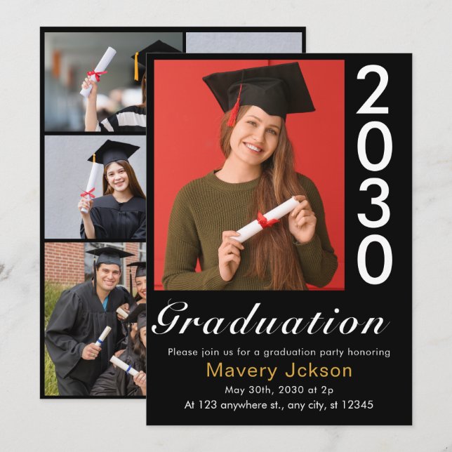 Trendy Simple Modern Lässig Foto Abschluss Einladung (Vorne/Hinten)