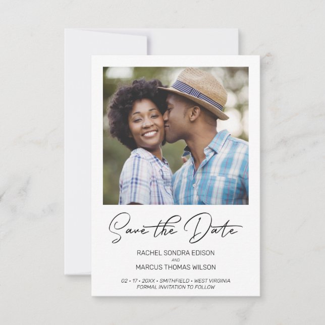 Trendy Simple Typografy Foto Instant Verlobung Save The Date (Vorderseite)