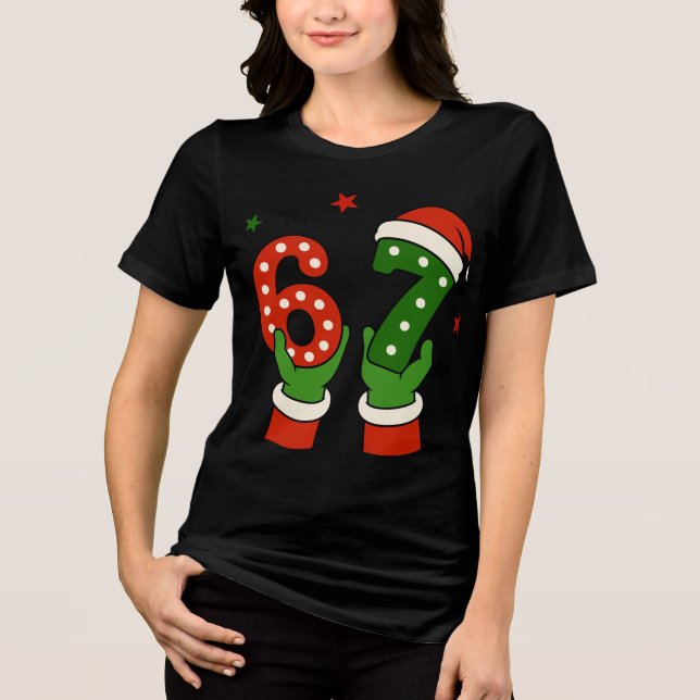 Trendy "Six Seven" Candy Cane Christmas Tri-Blend Shirt (Vorderseite)