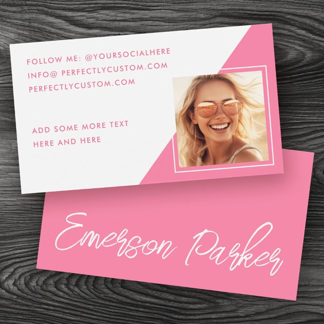 Trendy-Skript-Einflussfaktor rosa Foto-Visitenkart (Trendy script influencer pink photo profile card)