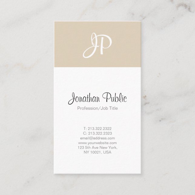 Trendy Sleek Beruflich Stylish White Monogram Visitenkarte (Vorderseite)