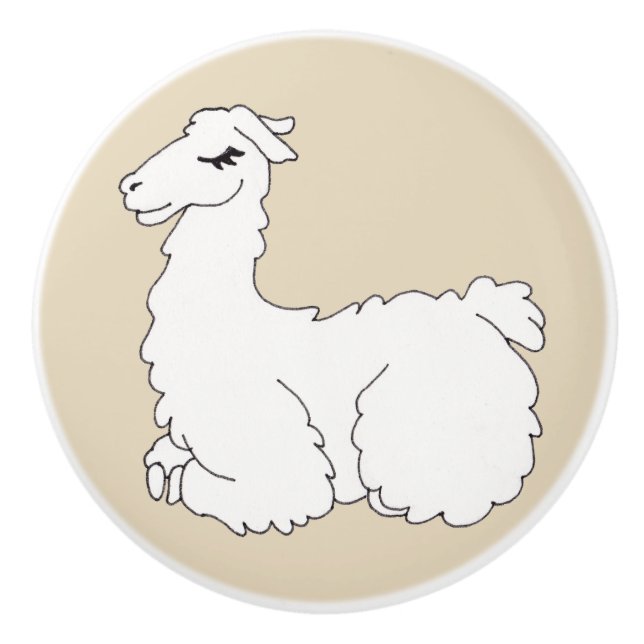 Trendy Sleepy Llama & Taupe Keramikknauf (Vorderseite)