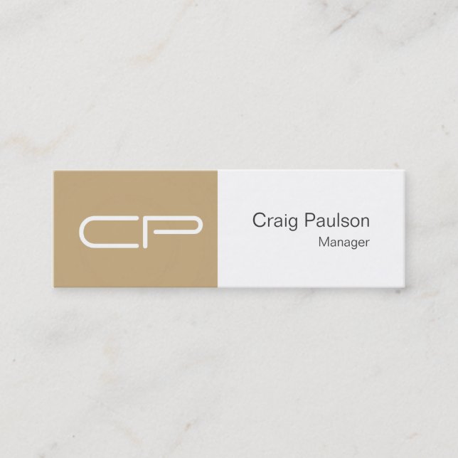 Trendy Slim Beige White Monogram Business Card Mini Visitenkarte (Vorderseite)