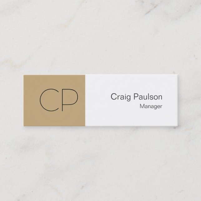 Trendy Slim Beige White Monogram Business Card Mini Visitenkarte (Vorderseite)