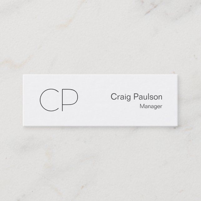 Trendy Slim Schwarz-weiß Monogram Business Card Mini Visitenkarte (Vorderseite)