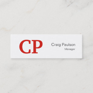 Trendy Slim Style Red White Monogram Business Card Mini Visitenkarte