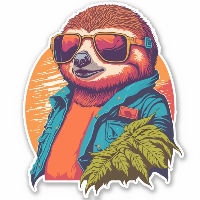 Trendy Sloth mit Retro-Stil Aufkleber (Vorderseite)
