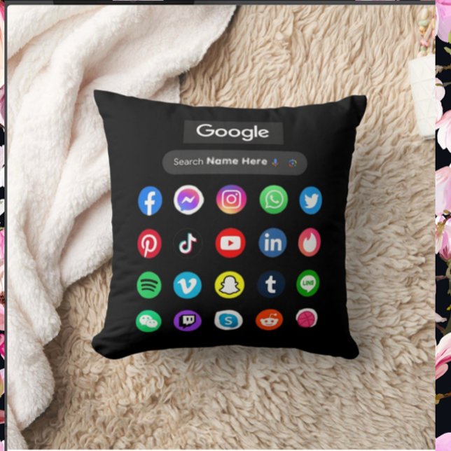 Trendy Social Media Icons Google Search Bar Black Kissen (Von Creator hochgeladen)