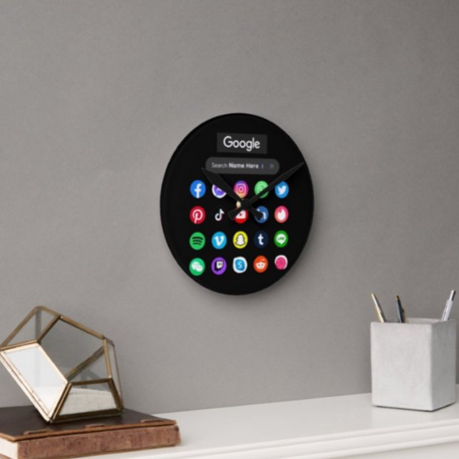 Trendy Social Media Icons Google Search Bar Black Runde Wanduhr (Von Creator hochgeladen)