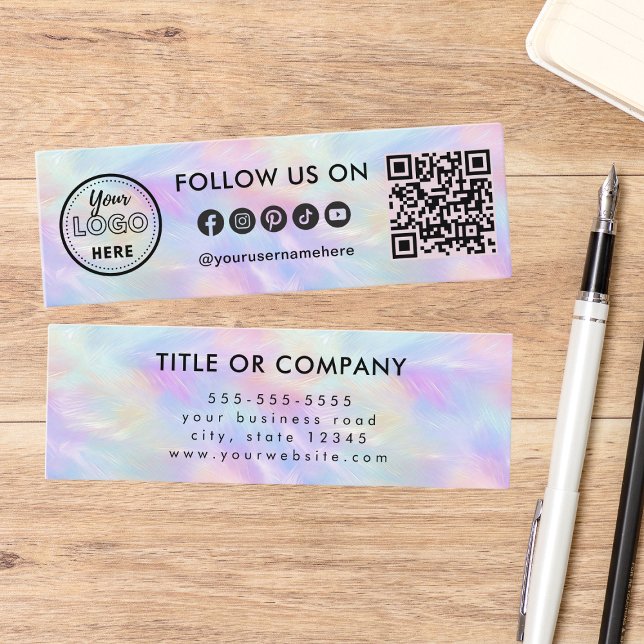 Trendy Social Media Logo Iridescent Opal Follow me Mini Visitenkarte (Von Creator hochgeladen)