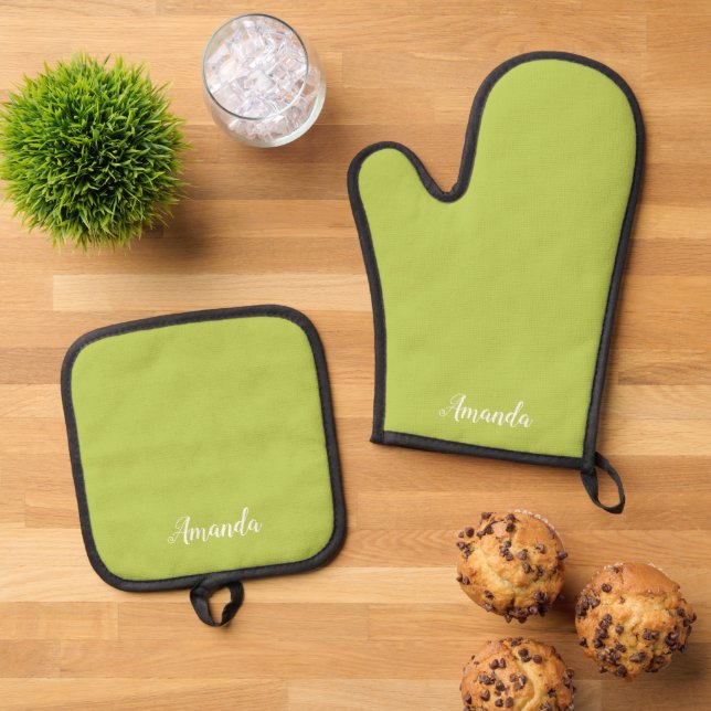 Trendy Soft Chartreuse  Oven Mitt Pot Holder Set (Oben Unten)