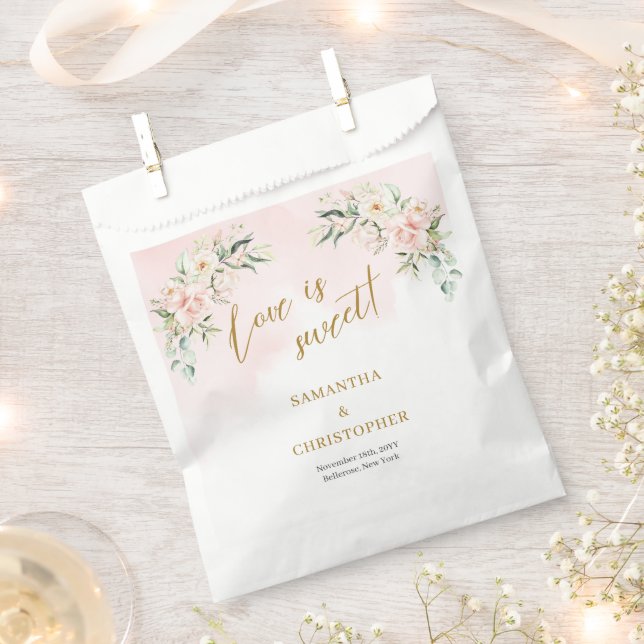 Trendy Softrosa Roses Eukalyptus Goldhochzeit Geschenktütchen (Ausgeschnitten)