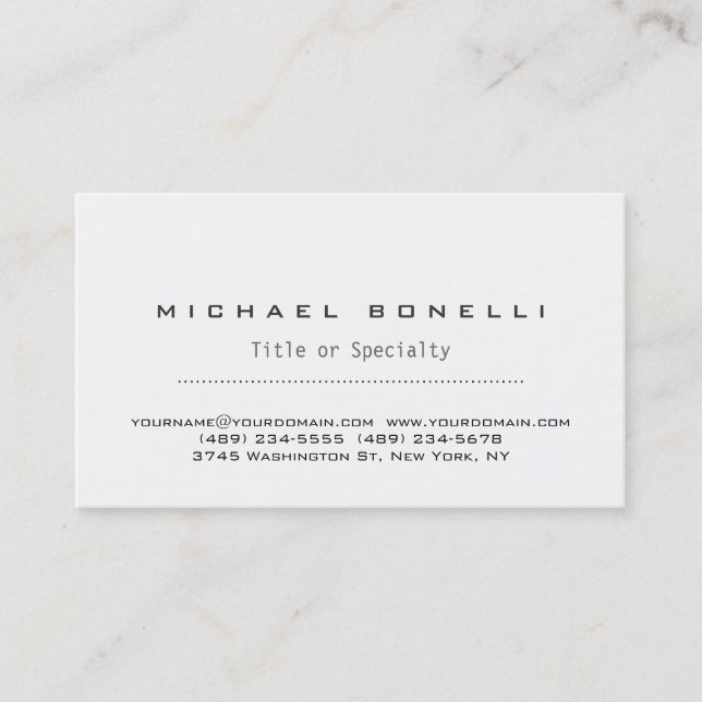 Trendy Sophisticy White Unique Business Card Visitenkarte (Vorderseite)