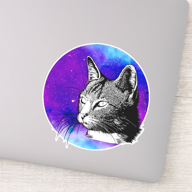 Trendy Space Nebula Cat Aufkleber (Detail)
