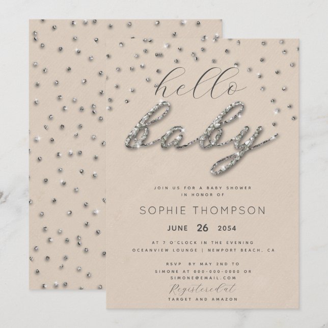 Trendy Sparkle Glitzer Gender Neutral Baby Dusche Einladung (Vorne/Hinten)