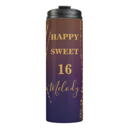Trendy Sparkling Golden Burgundy Happy 16 Geburtst Thermosbecher