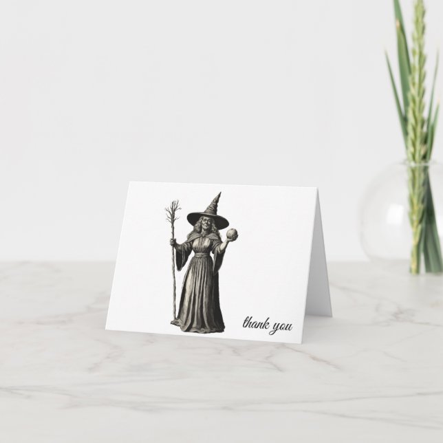 Trendy Spooky Halloween Hexe und Besen Dankeskarte (Vorderseite)