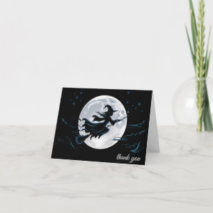 Trendy Spooky Halloween Hexenhut und Besen schwarz Dankeskarte