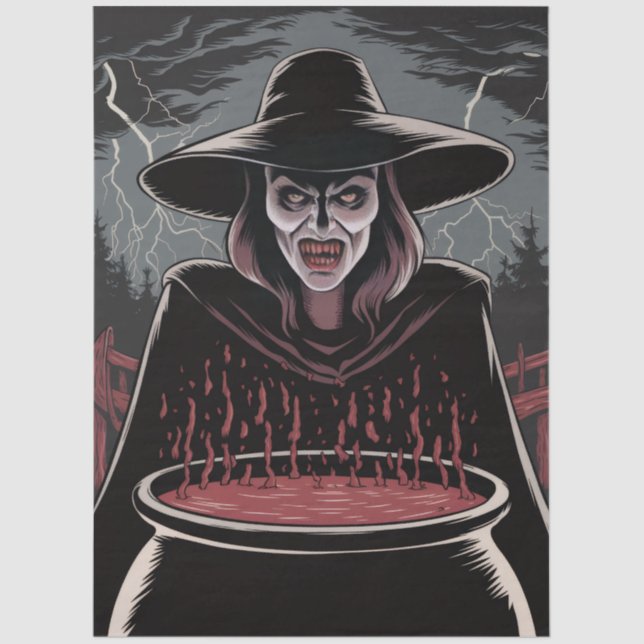 Trendy Spooky Halloween witch and Cauldron Seidenpapier (Vorderseite)
