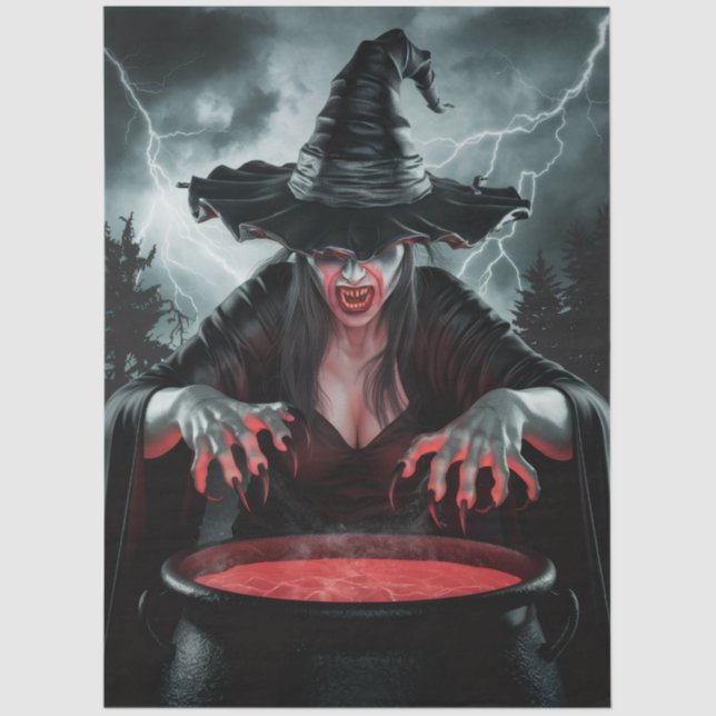 Trendy Spooky Halloween witch and Cauldron Seidenpapier (Vorderseite)