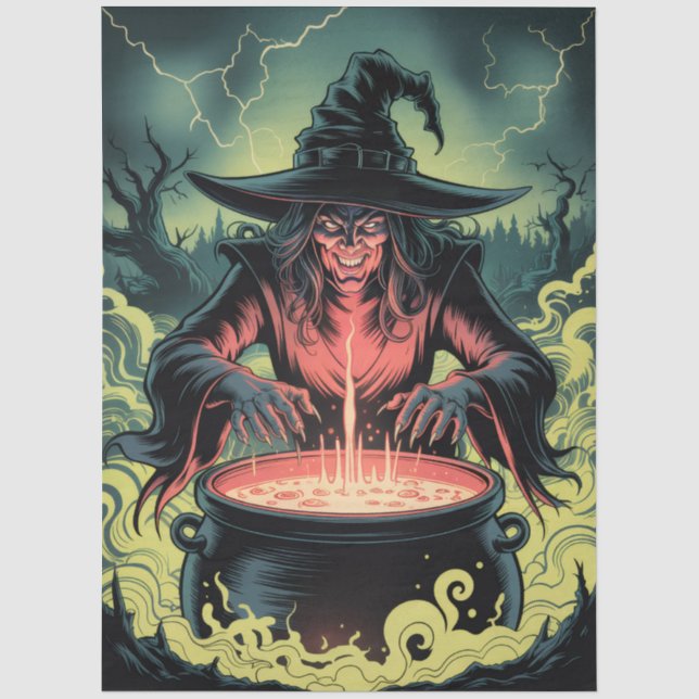 Trendy Spooky Halloween witch and Cauldron Seidenpapier (Vorderseite)